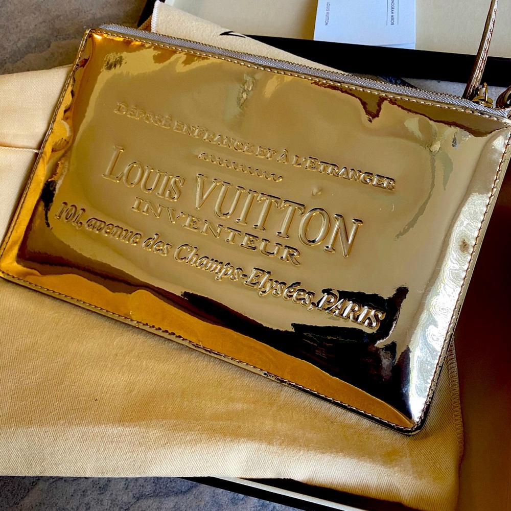 Vintage Louis Vuitton gold mirror clutch